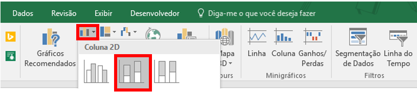 inserir gráfico de coluna empilhada no excel