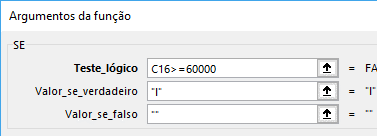 Configuração função SE no Excel