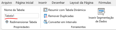 nome da tabela