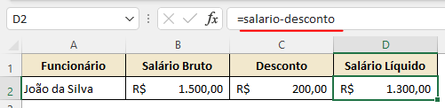 Gerenciador de Nomes no Excel - fórmula