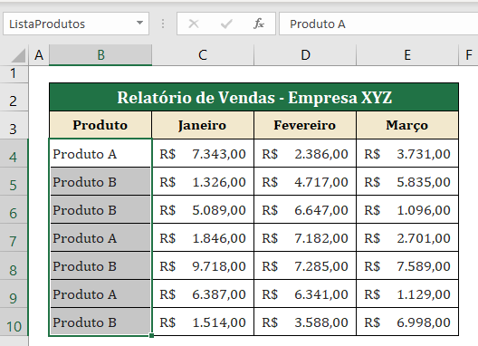 Criação de nomes no Excel