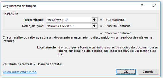 exemplo de link no excel