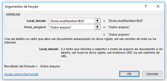 exemplo de hiperlink no excel