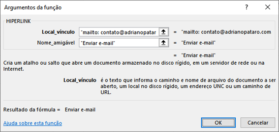 exemplo de hiperlink no excel