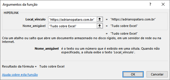 exemplo de hiperlink no excel