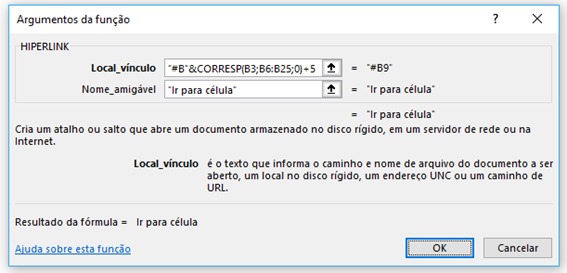 exemplo de link no excel