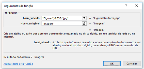 exemplo de link no excel