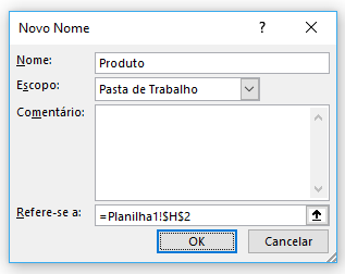 Novo nome no Excel