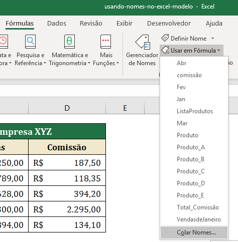 Usar nome em fórmula