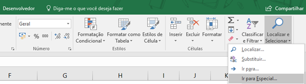 Ir para especial no Excel