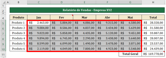 Ir para especial no Excel - números