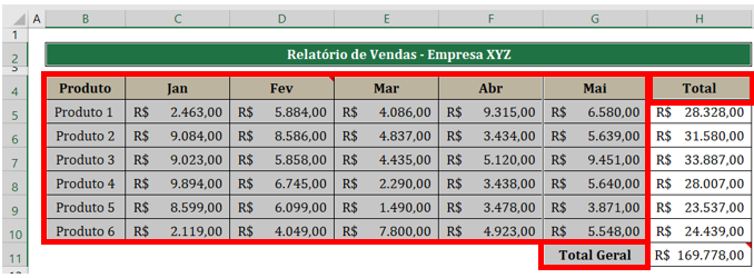 Valores constantes na planilha