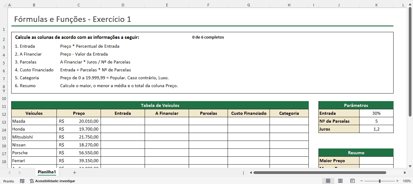 Exercícios de Excel para Processos Seletivos