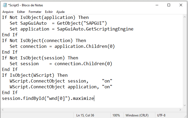 Código SAP GUI Scripting
