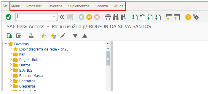 Menus do SAP GUI