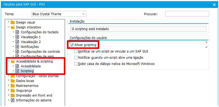 SAP GUI Scripting com Excel VBA - ativar